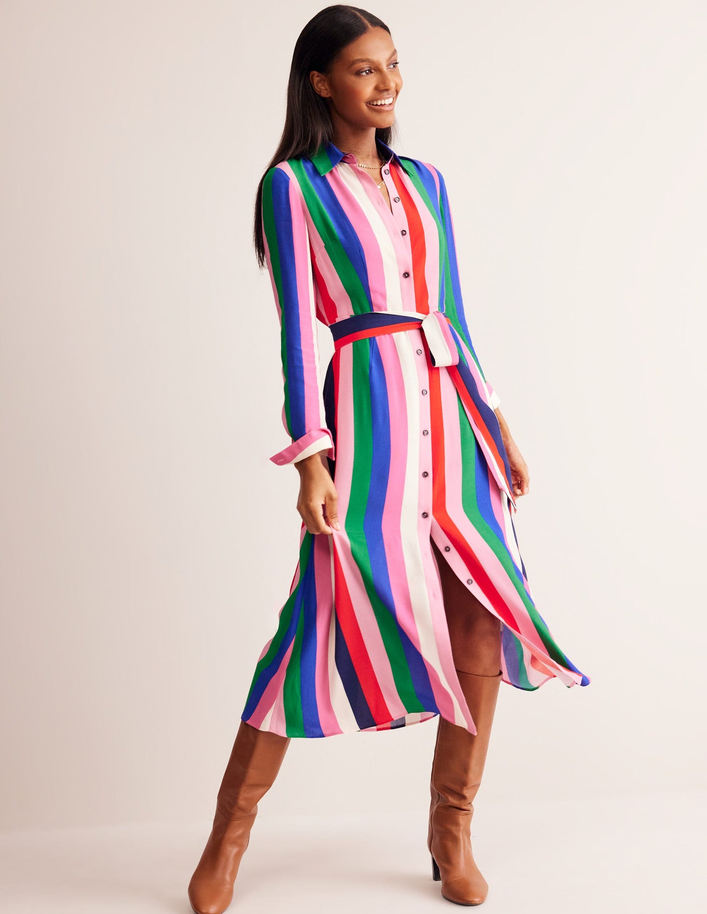 Kate Midi Shirt Dress-Rainbow Stripe