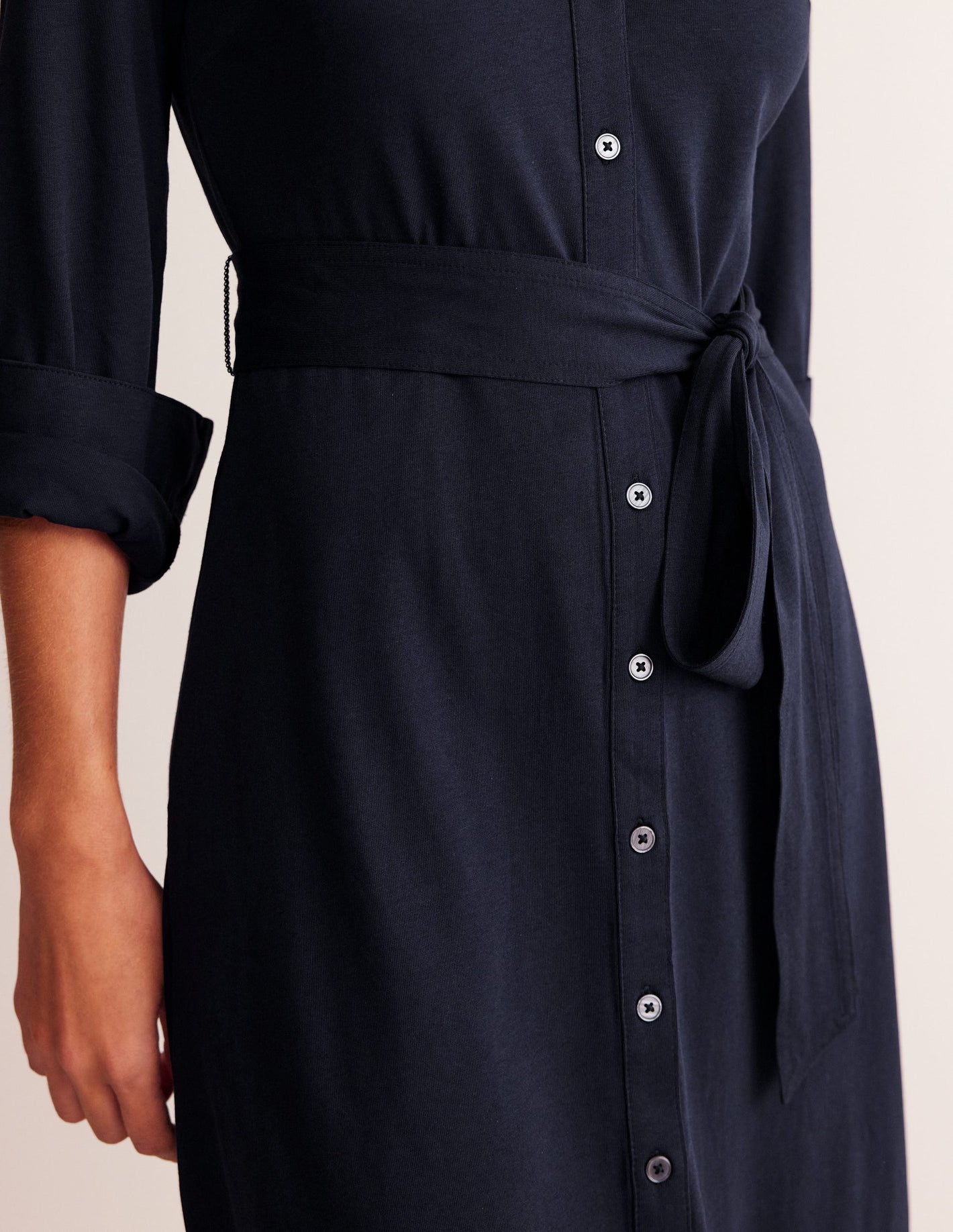 Julia Jersey Shirt Dress-Navy