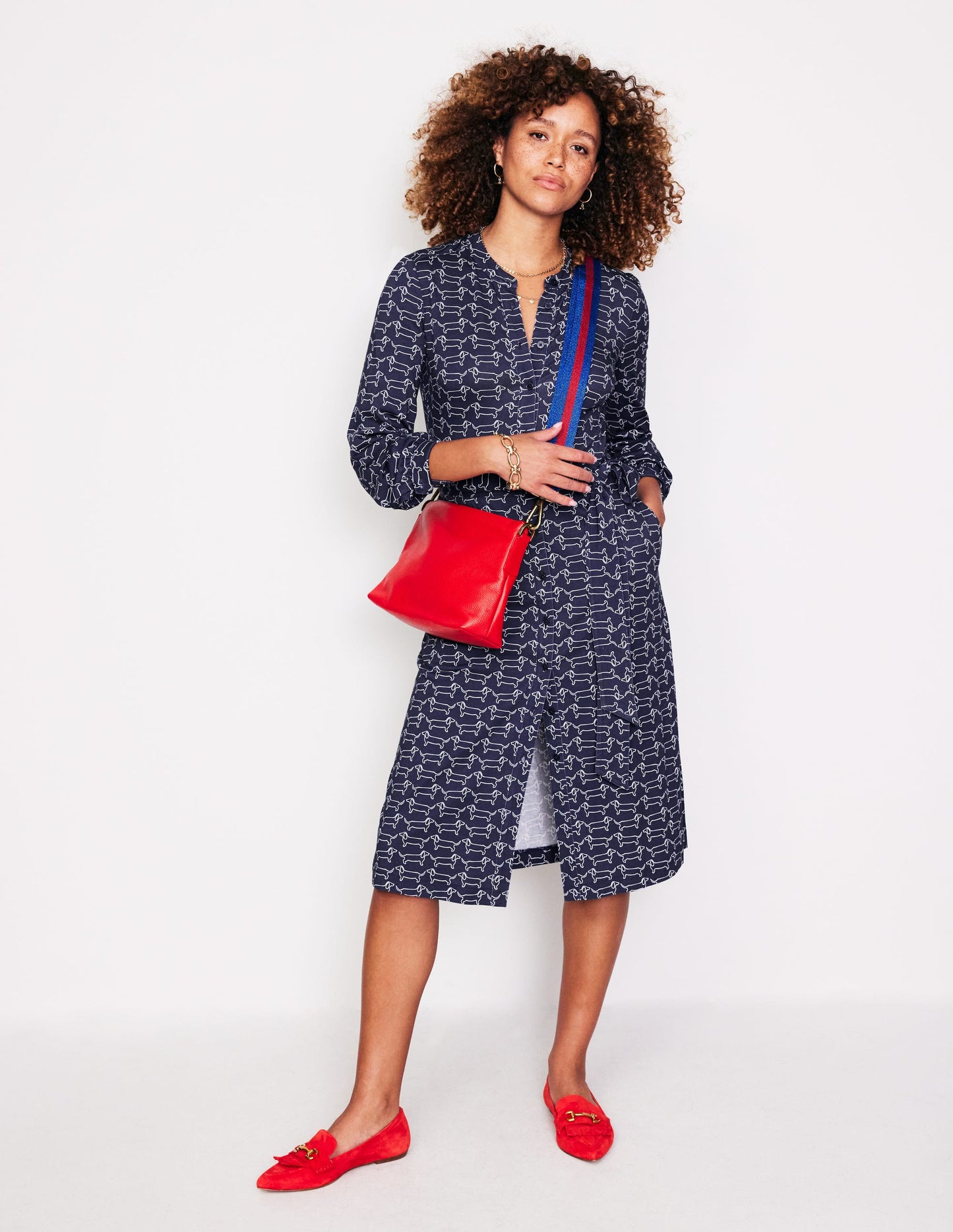 Julia Jersey Shirt Dress-Navy, Dachshund