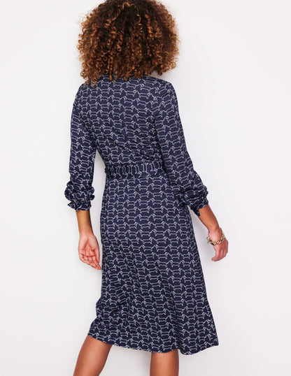 Julia Jersey Shirt Dress-Navy, Dachshund