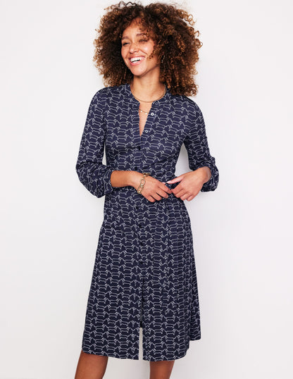 Julia Jersey Shirt Dress-Navy, Dachshund