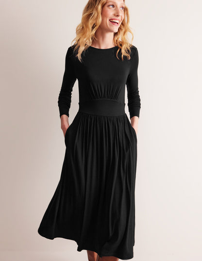 Thea Long Sleeve Midi Dress-Black