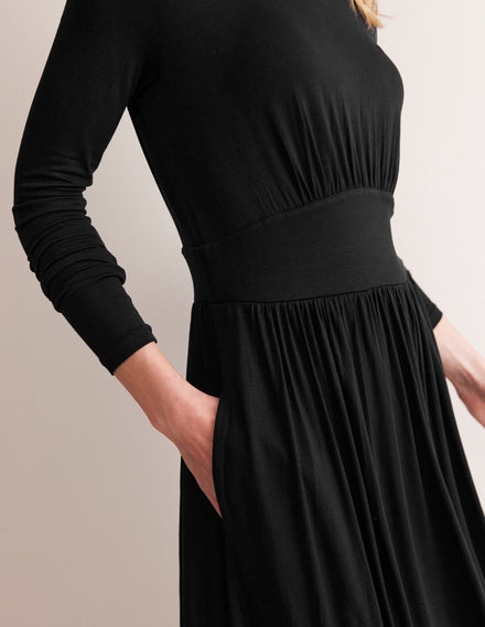 Thea Long Sleeve Midi Dress-Black