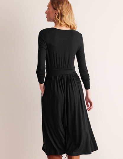 Thea Long Sleeve Midi Dress-Black