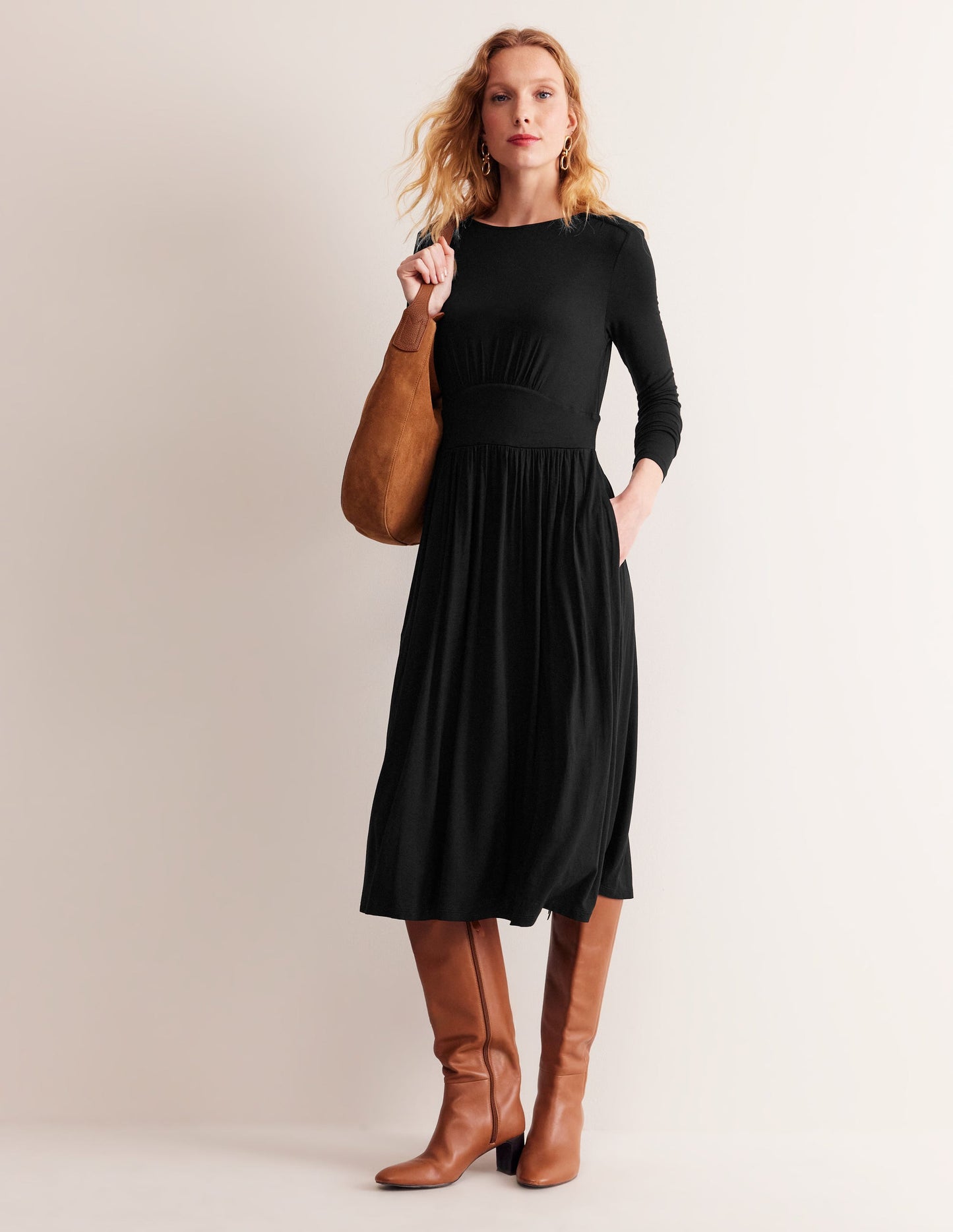 Thea Long Sleeve Midi Dress-Black