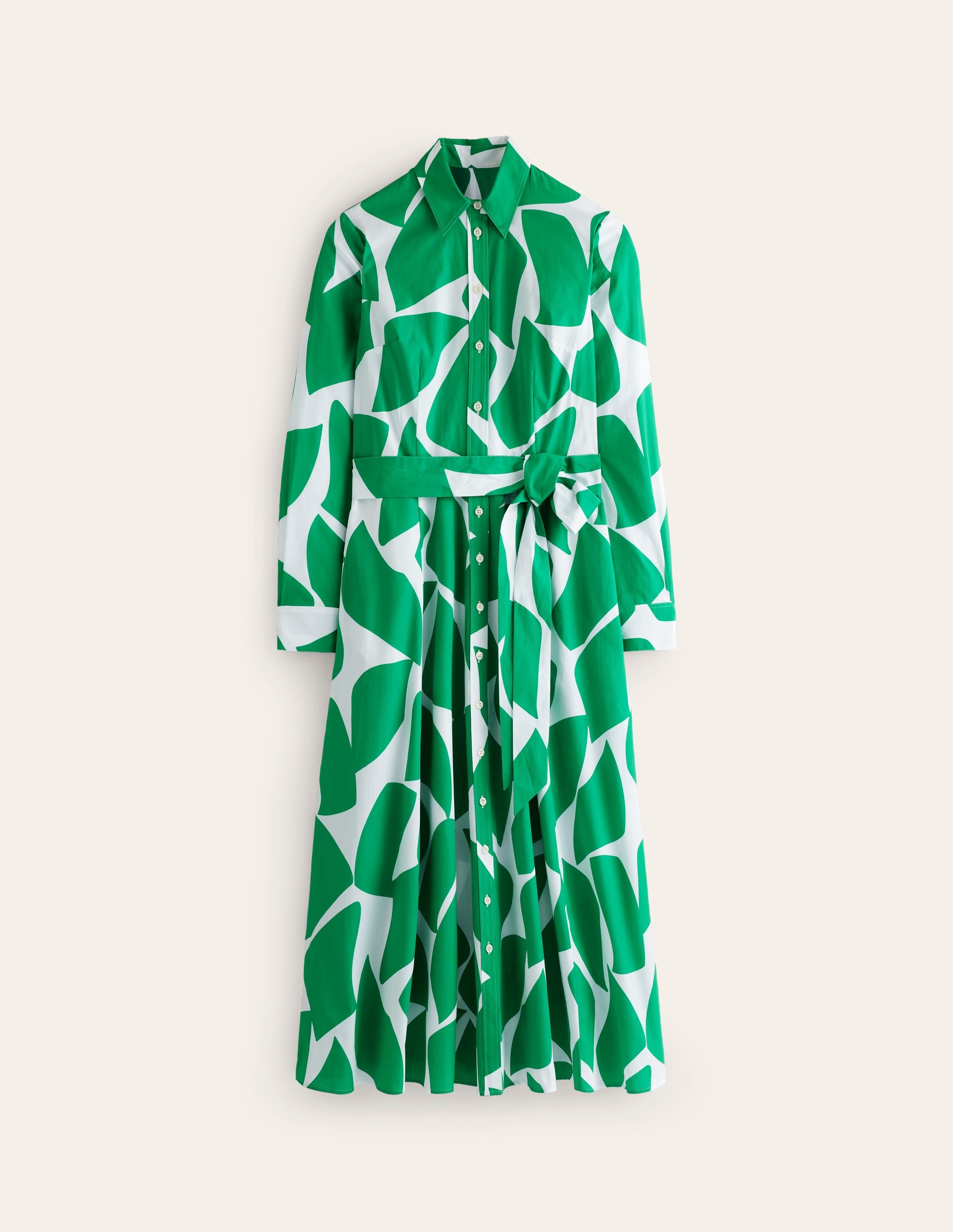 Amy Cotton Midi Shirt Dress-Green Tambourine, Terazzo - Image 6
