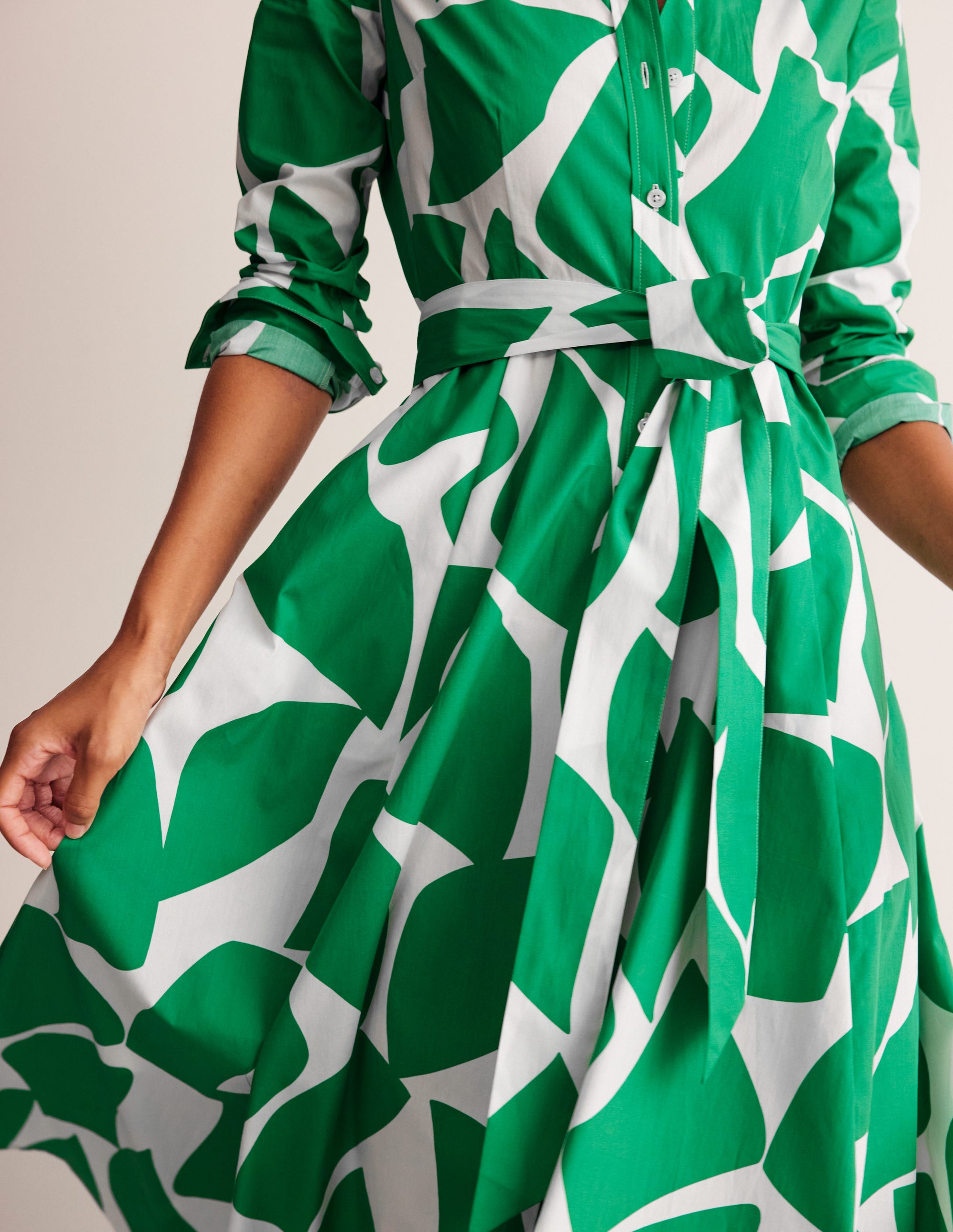 Amy Cotton Midi Shirt Dress-Green Tambourine, Terazzo - Image 2