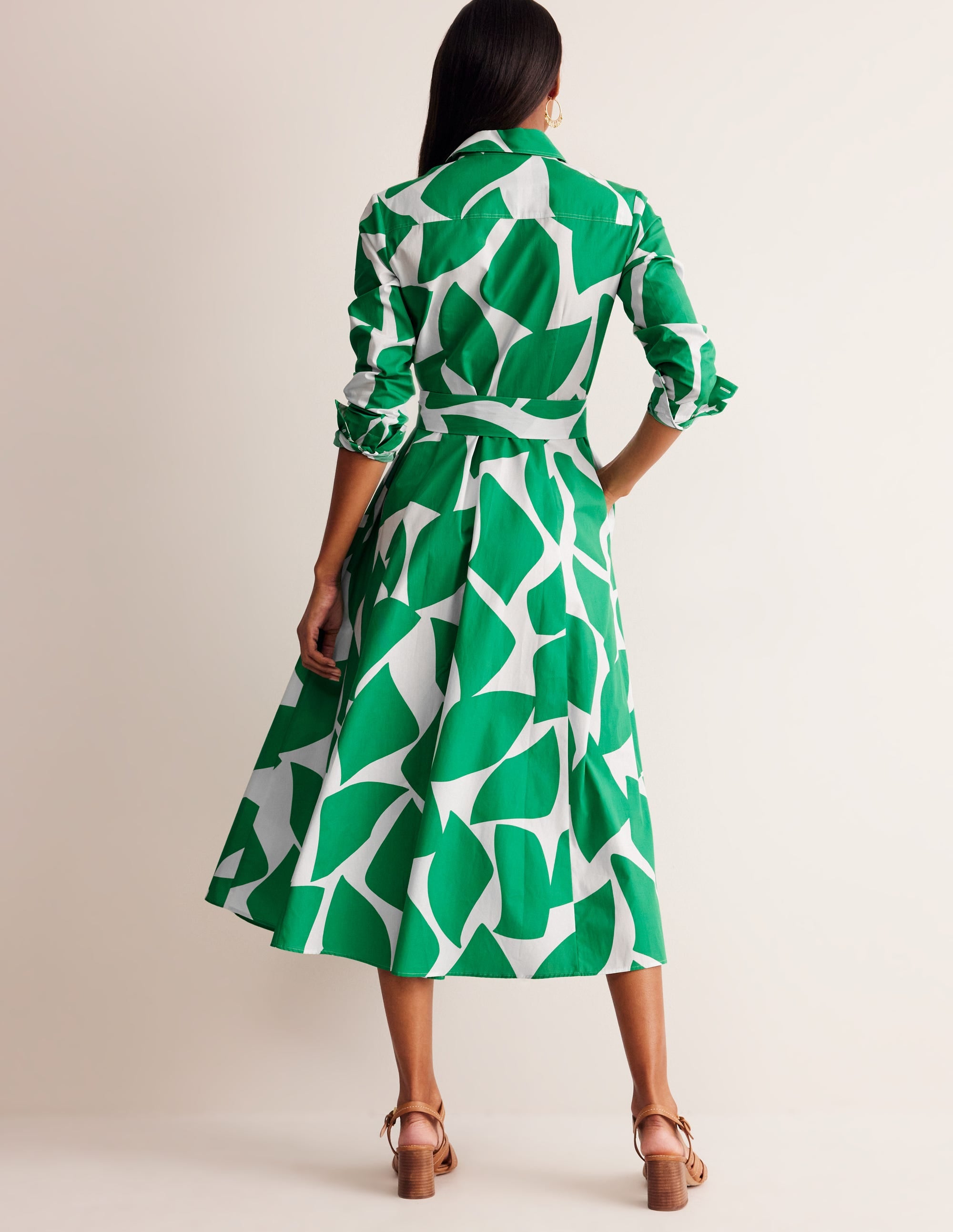 Amy Cotton Midi Shirt Dress-Green Tambourine, Terazzo - Image 3