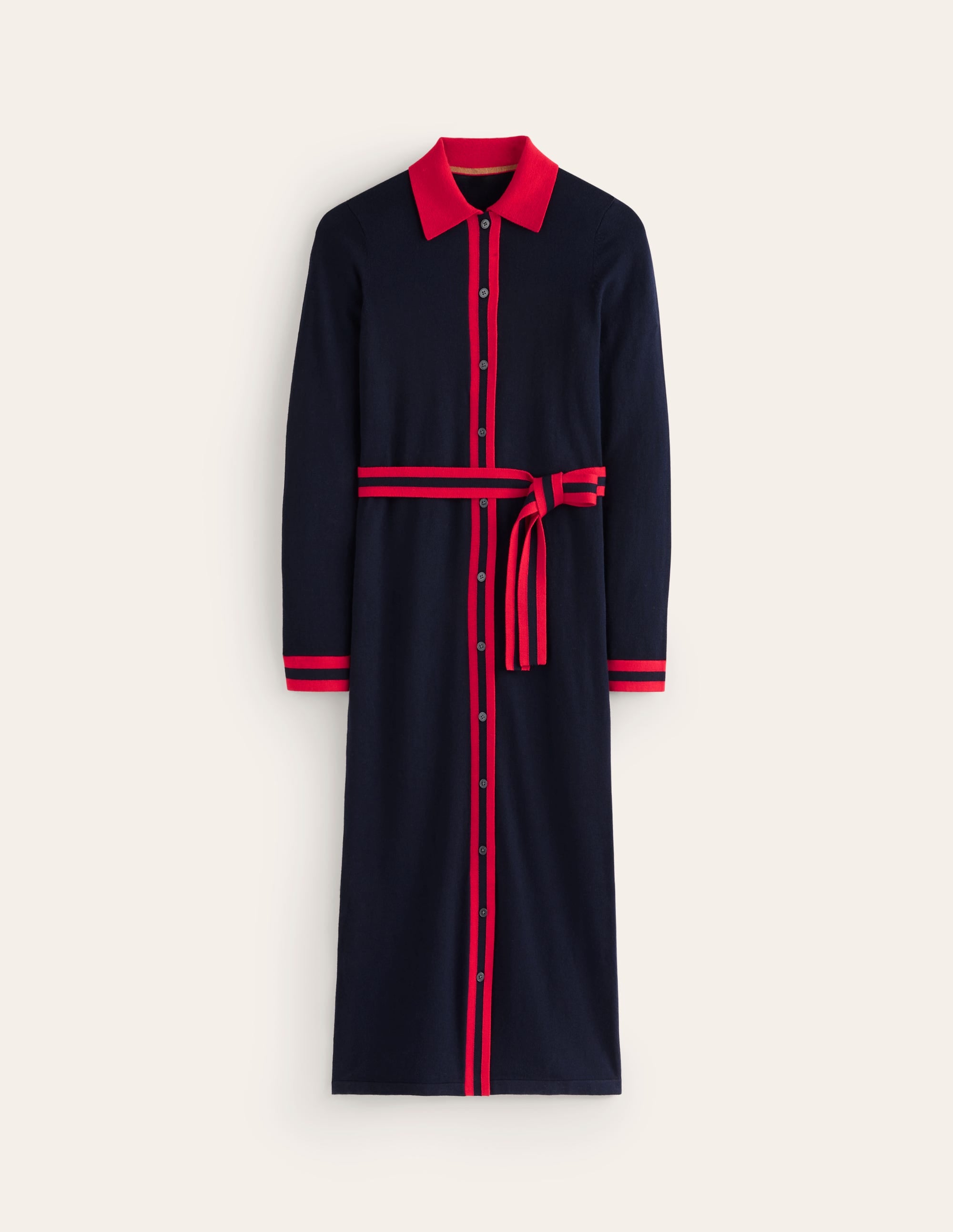 Victoria Knitted Shirt Dress-Navy and Rouge - Image 5