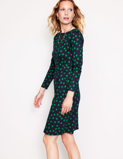 Florrie Long Sleeve Dress-Navy, Abstract Dot