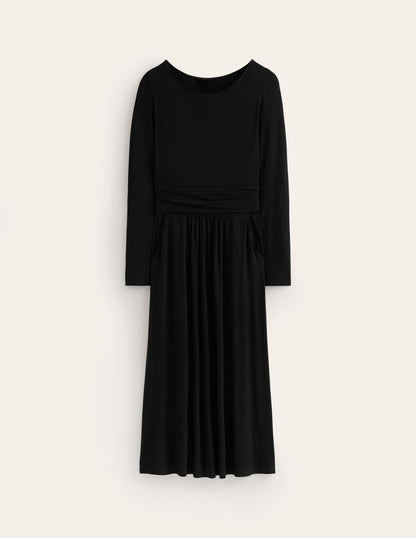 Amelie Long Sleeve Midi Dress-Black