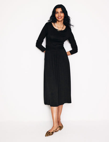 Amelie Long Sleeve Midi Dress-Black