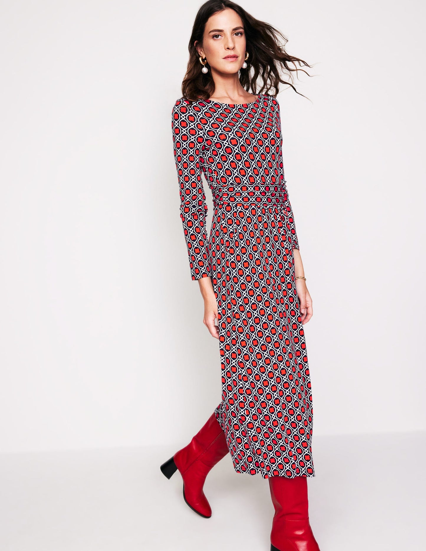 Amelie Long Sleeve Midi Dress-Blaze Orange, Clover Terrace