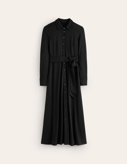 Marcia Jersey Midi Shirt Dress-Black