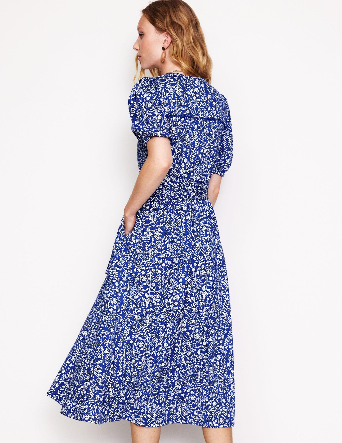 Sofia Trim jersey midi dress-Sapphire Blue, Foliage Bud