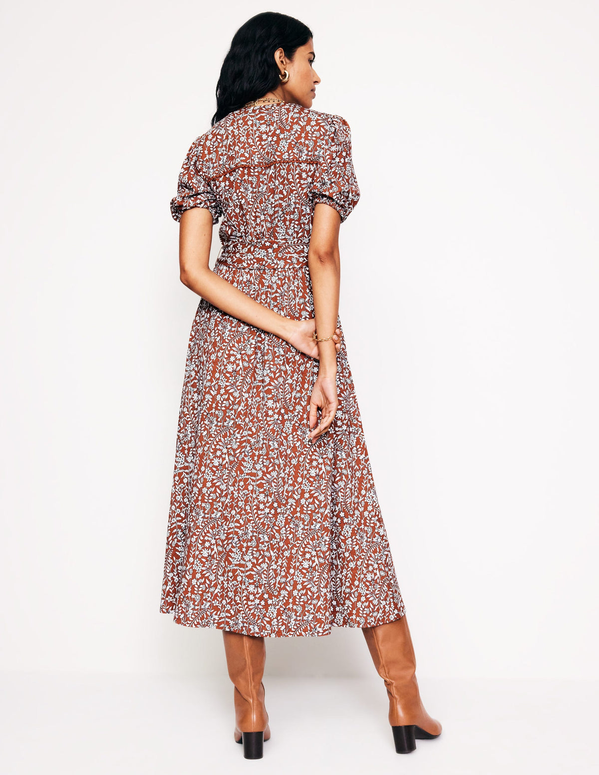 Sofia Trim Jersey Midi Dress-Autumn Brown, Foliage Bud - Image 3