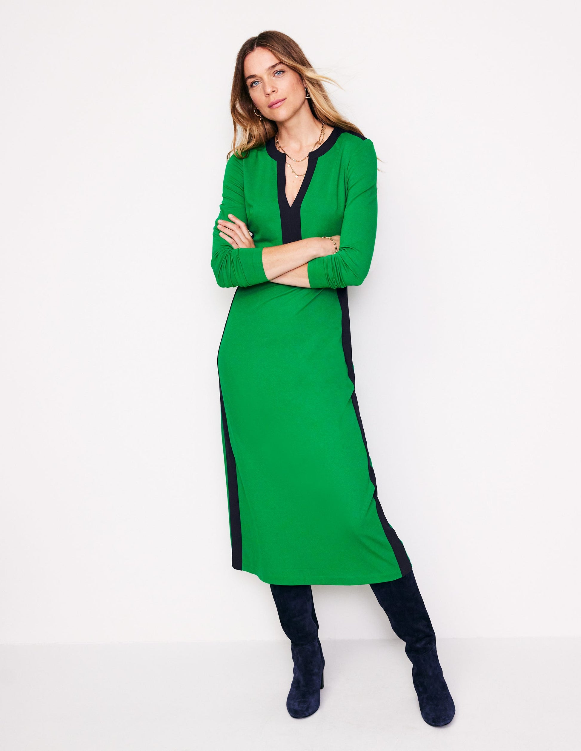 Catherine Ponte Midi Dress-Rich Emerald-1