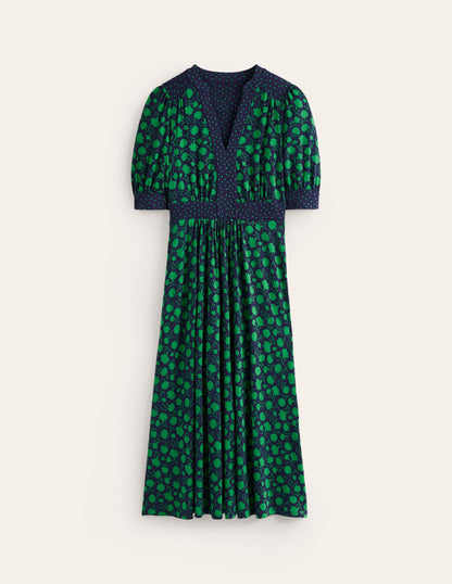 Lily Jersey Midi Tea Dress-Rich Emerald, Silhouette Sprig-5
