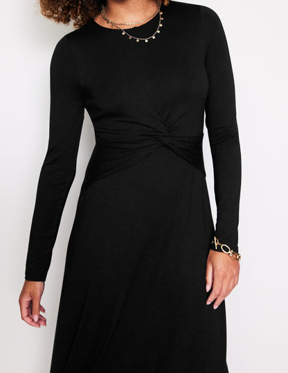 Twisted Waist Jersey Dress-Black