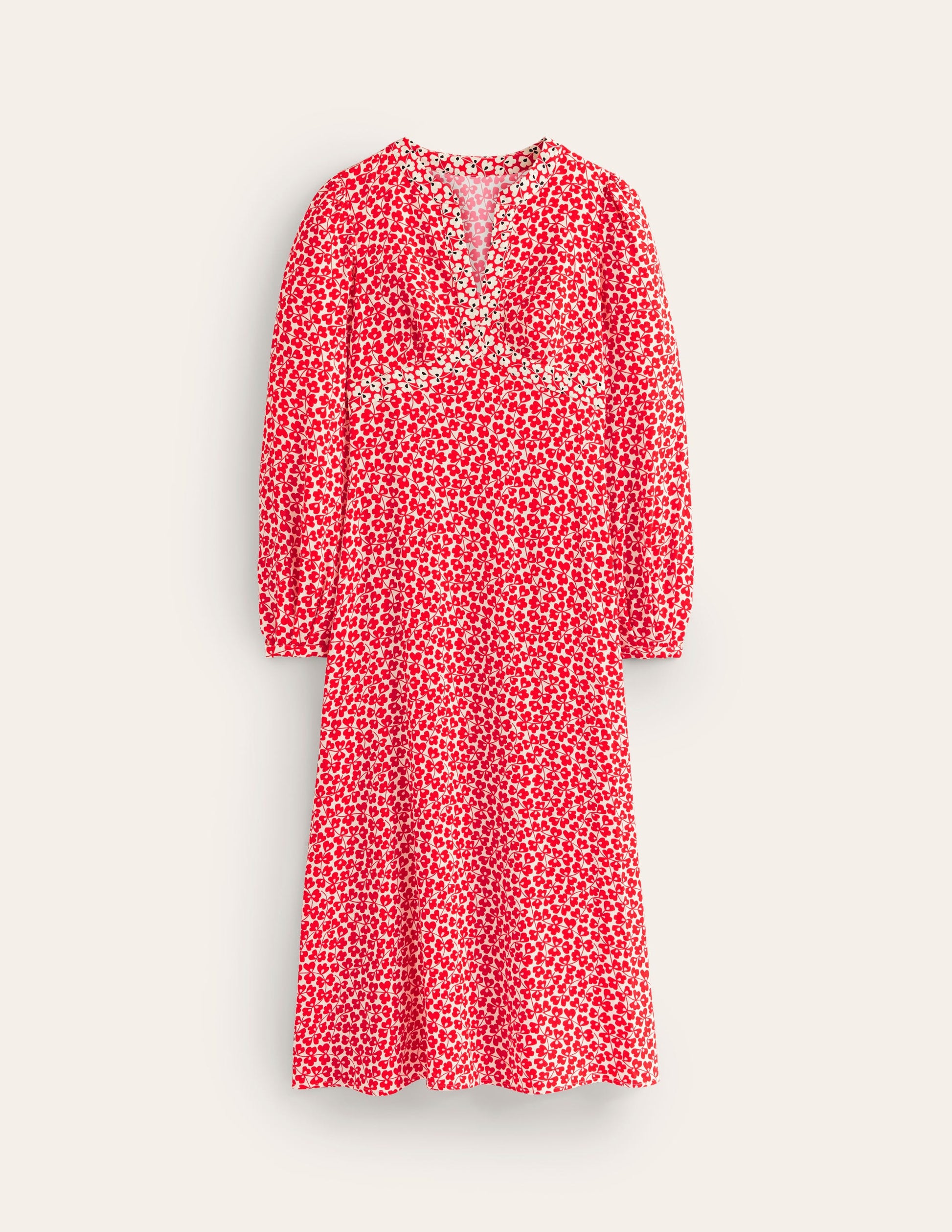 Imelda Border Print Midi Dress-High Risk Red, Clover Whirl-5