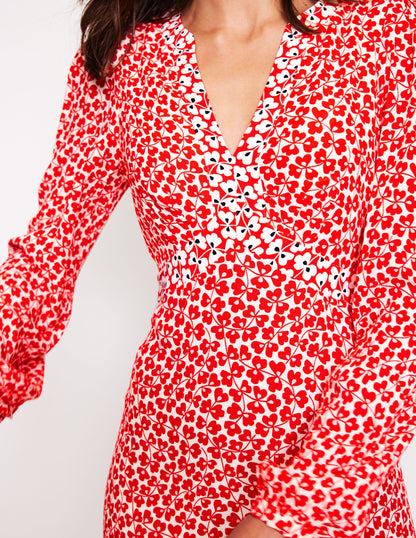 Imelda Border Print Midi Dress-High Risk Red, Clover Whirl-2