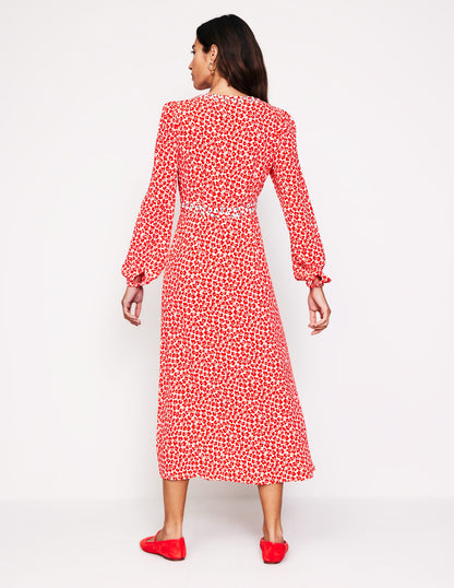 Imelda Border Print Midi Dress-High Risk Red, Clover Whirl-3