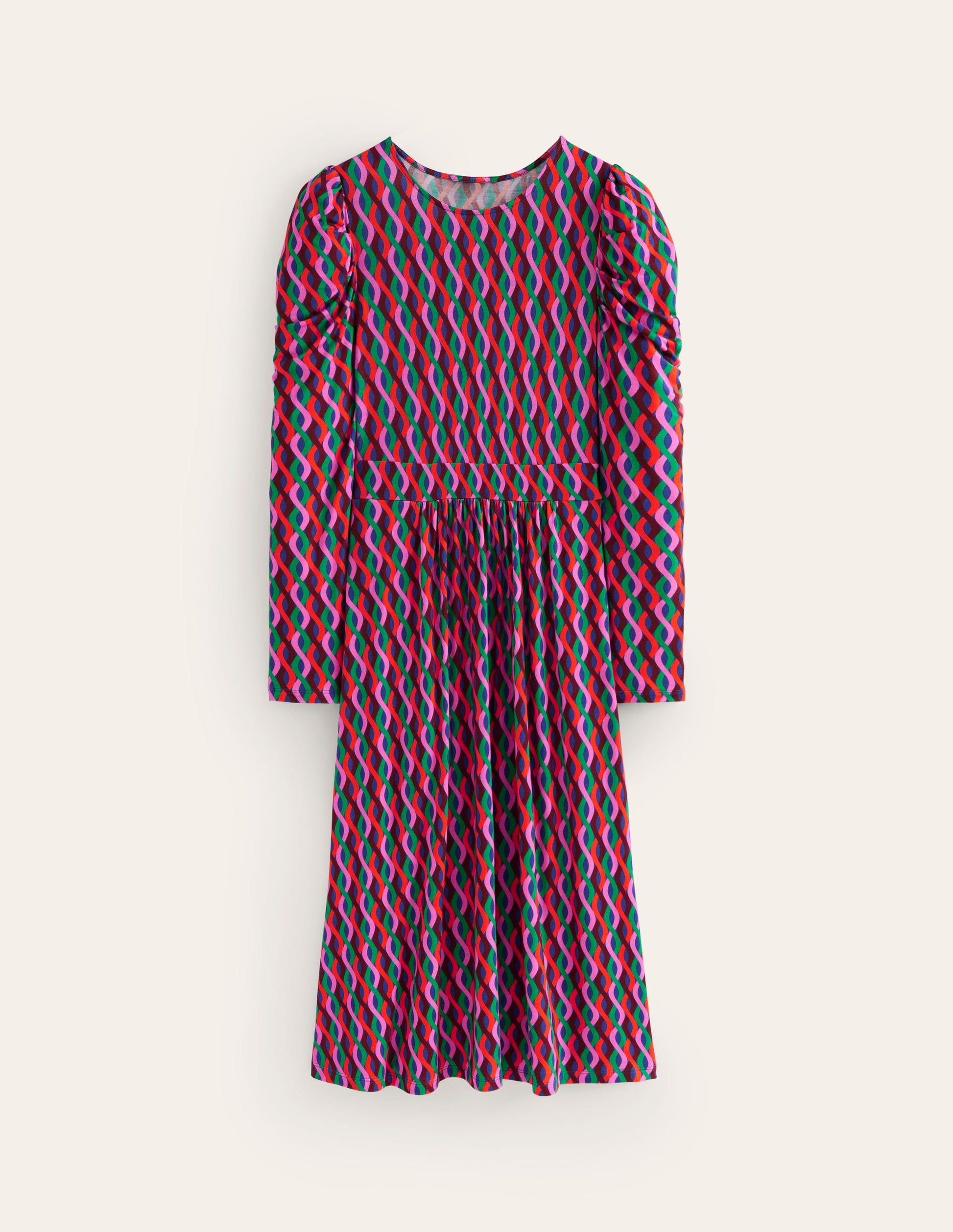 Puff Sleeve Blouson Dress-Pink, Trellis Wave-6