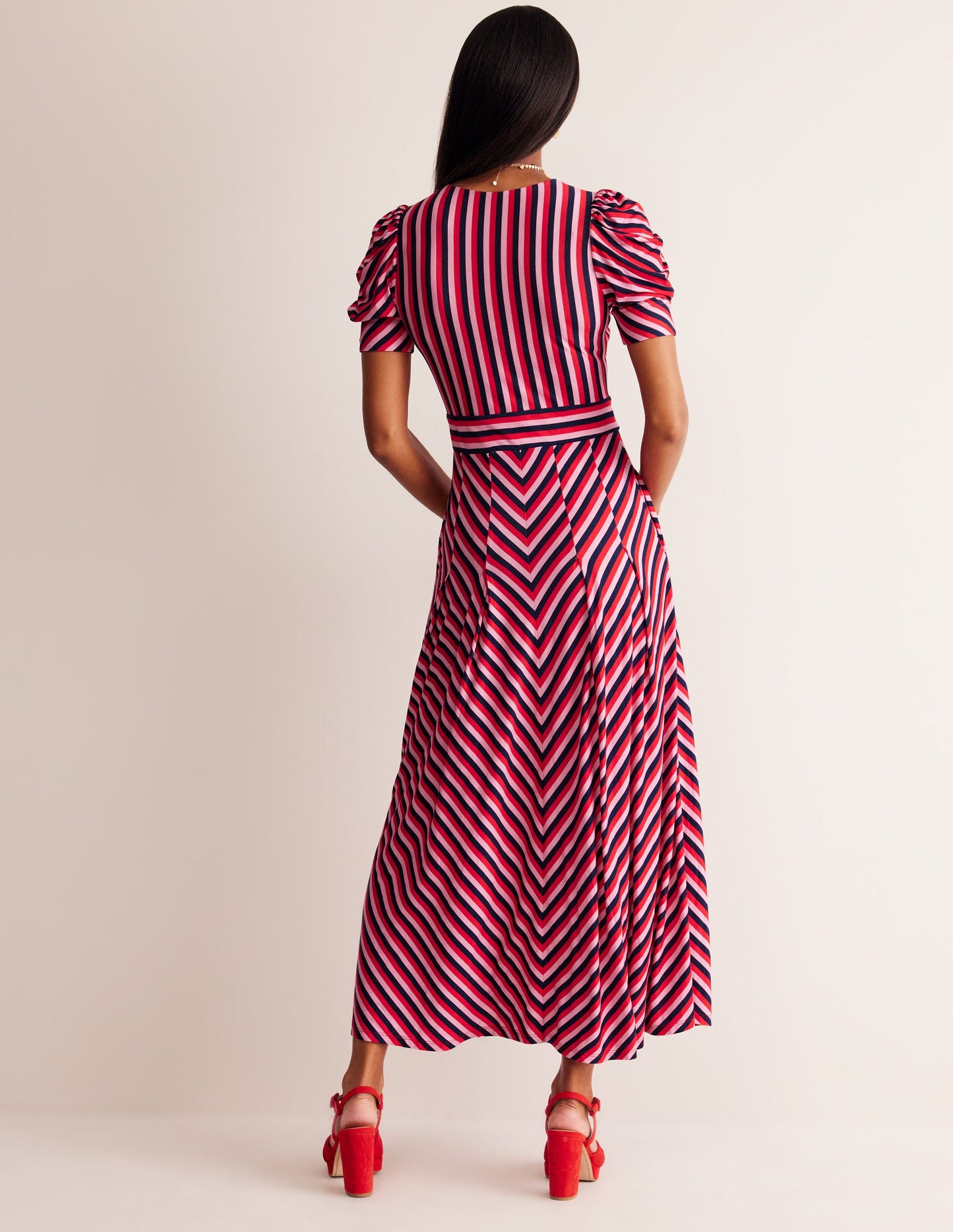 Kristen Pleated Jersey Dress-Rouge, Lilac Stripe