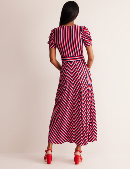 Kristen Pleated Jersey Dress-Rouge, Lilac Stripe