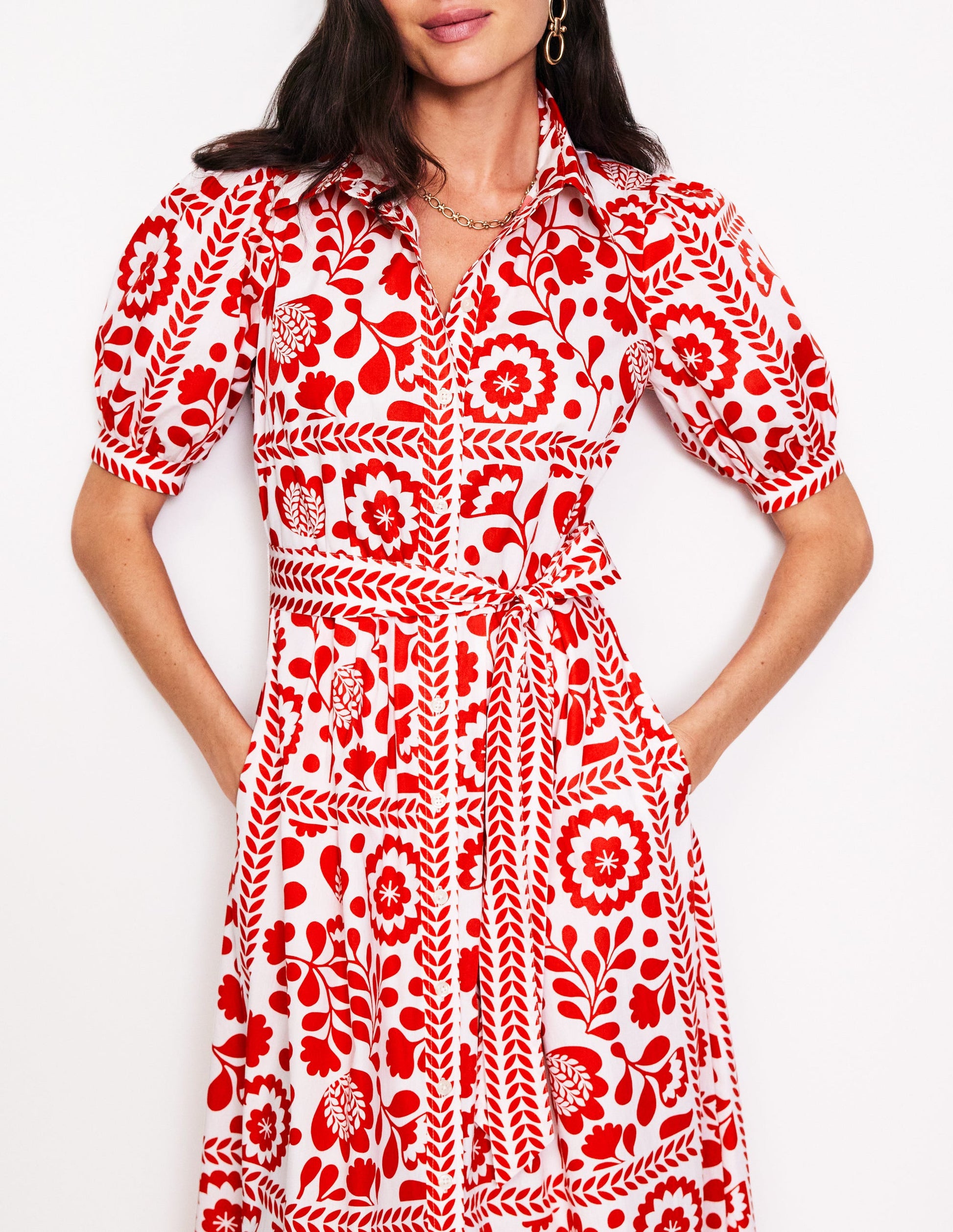 Alexa Maxi Shirt Dress-Rouge, Vine Tile-3