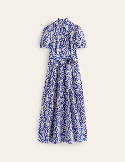Alexa Maxi Shirt Dress-Mazarine Blue, Foliage Stamp-7