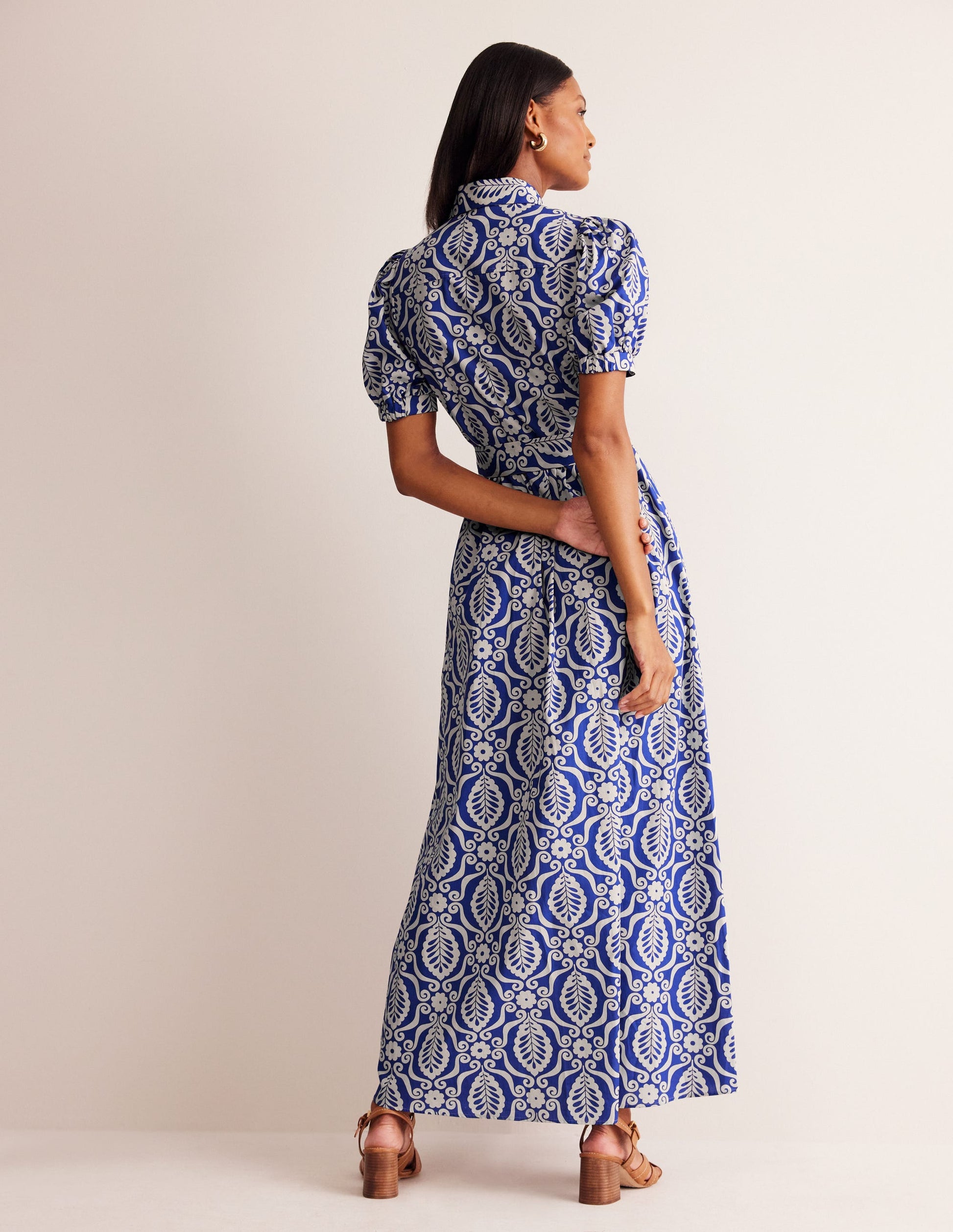 Alexa Maxi Shirt Dress-Mazarine Blue, Foliage Stamp-3