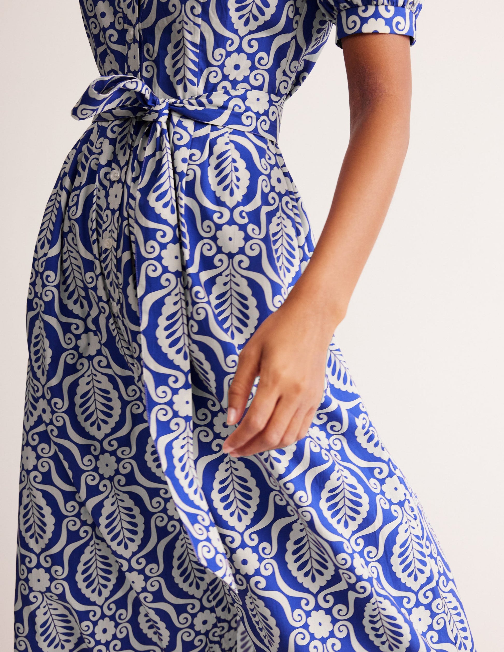 Alexa Maxi Shirt Dress-Mazarine Blue, Foliage Stamp-5