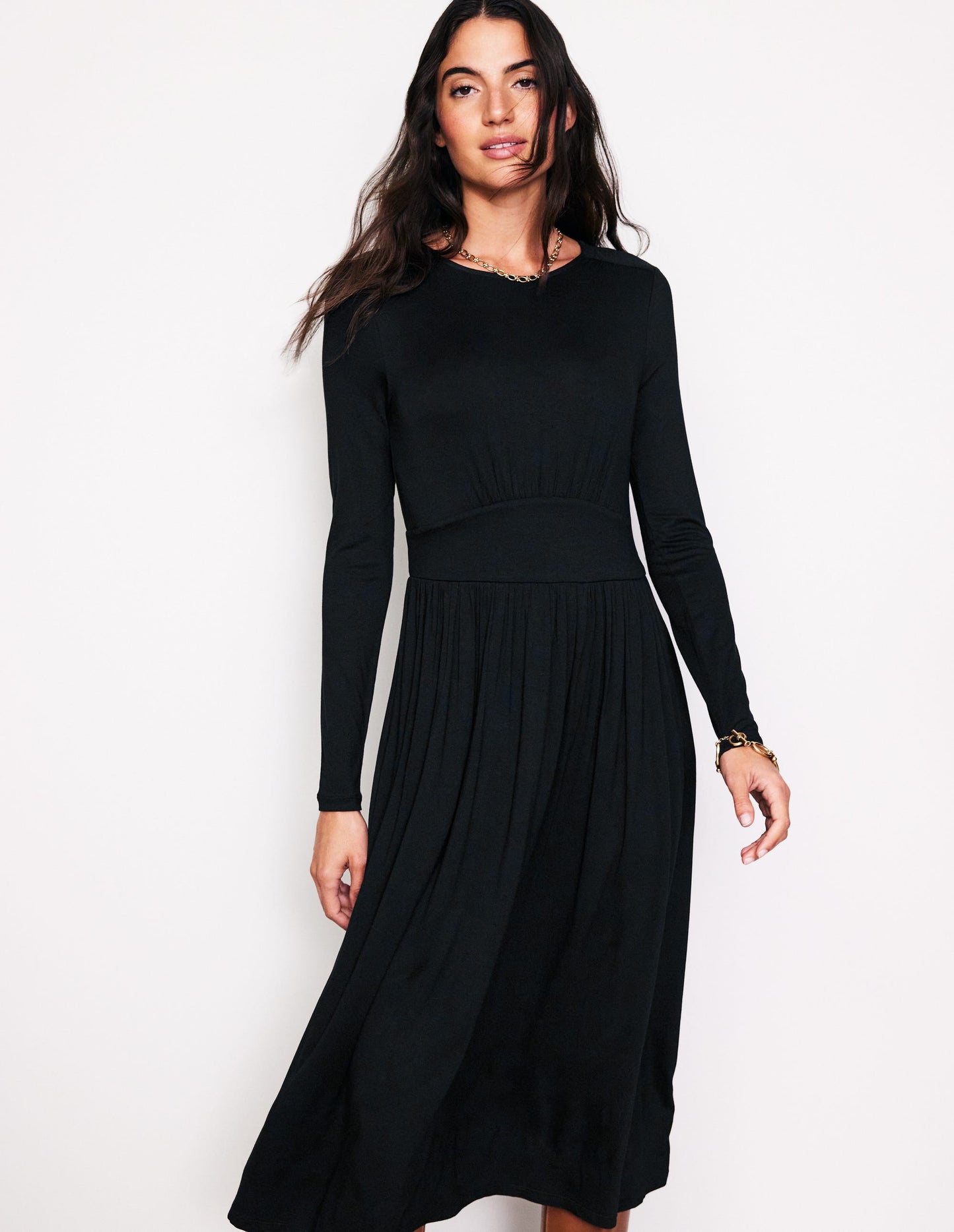 Thea Long Sleeve Jersey Dress-Black