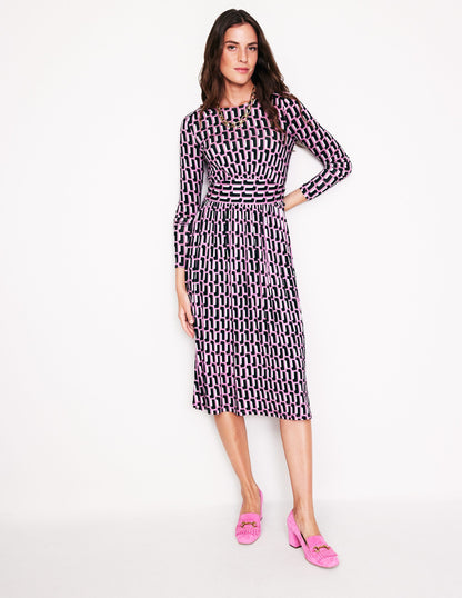 Thea Long Sleeve Jersey Dress-Sherbert, Falling Geo