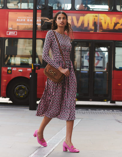 Thea Long Sleeve Jersey Dress-Sherbert, Falling Geo