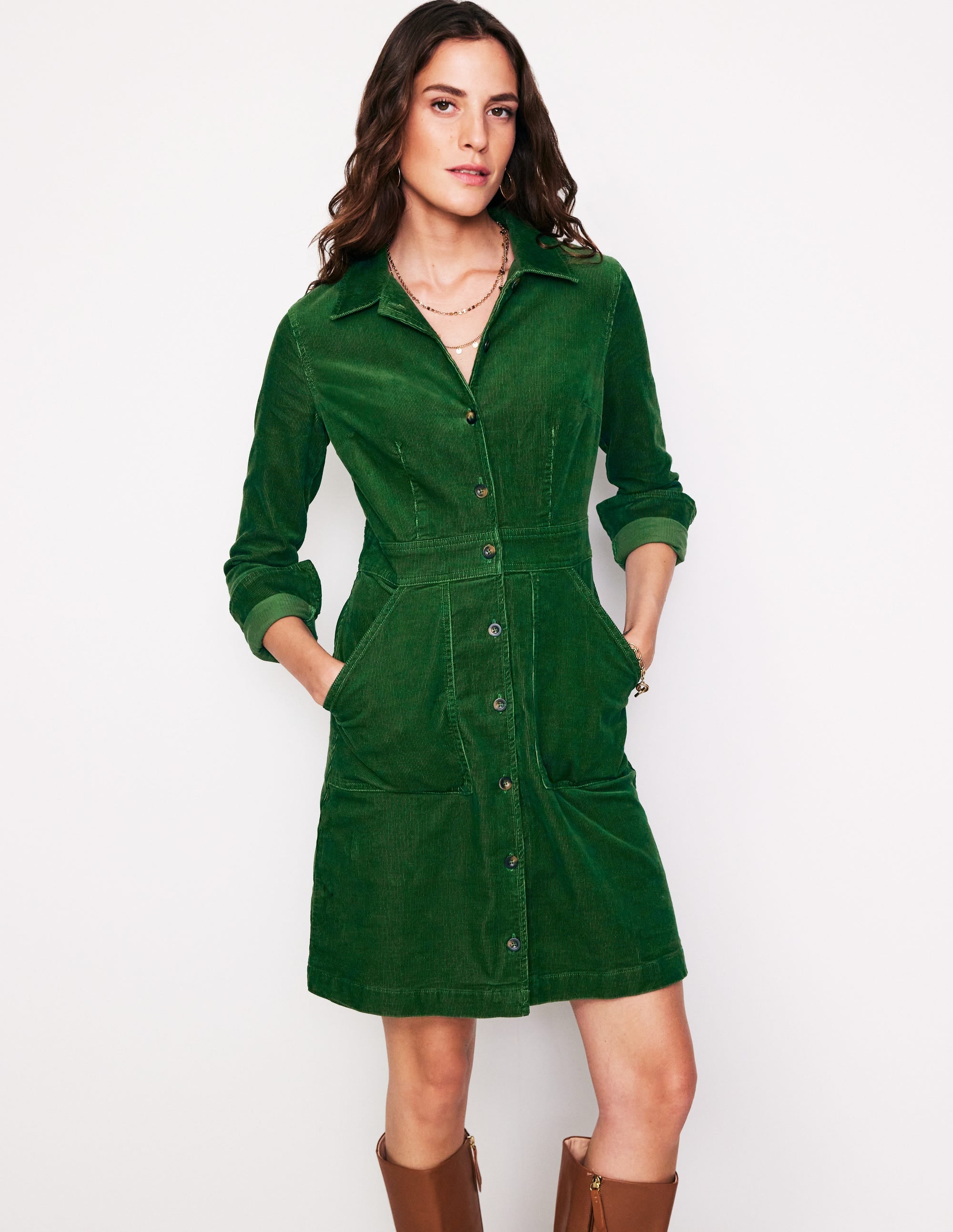 Flora Cord Shirt Dress-Eden - Image 4