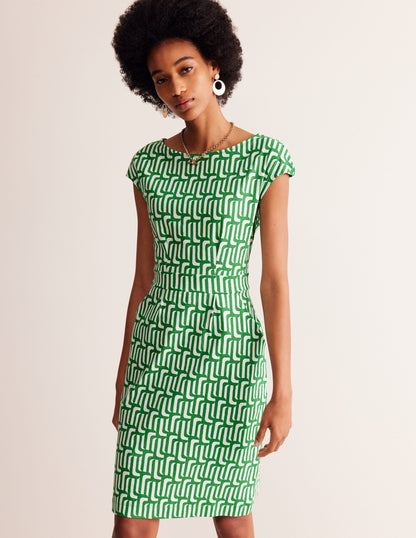 Florrie Jersey Dress-Rich Emerald, Falling Geo