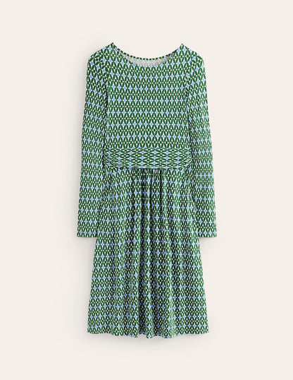 Amelie Long Sleeve Dress-Pine, Diamond Trellis