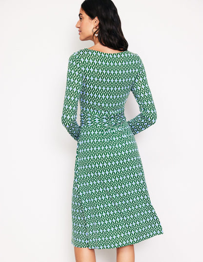 Amelie Long Sleeve Dress-Pine, Diamond Trellis