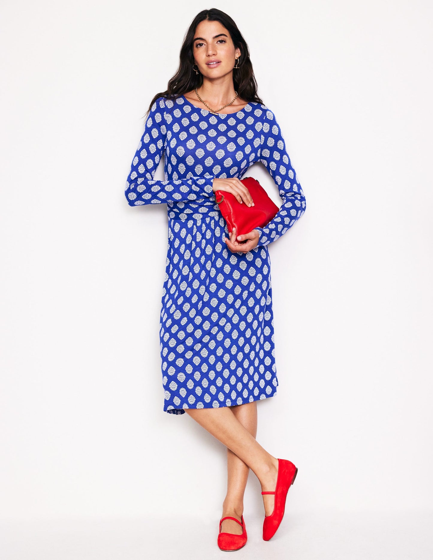 Amelie Long Sleeve Dress-Mazarine Blue, Ornate Stamp