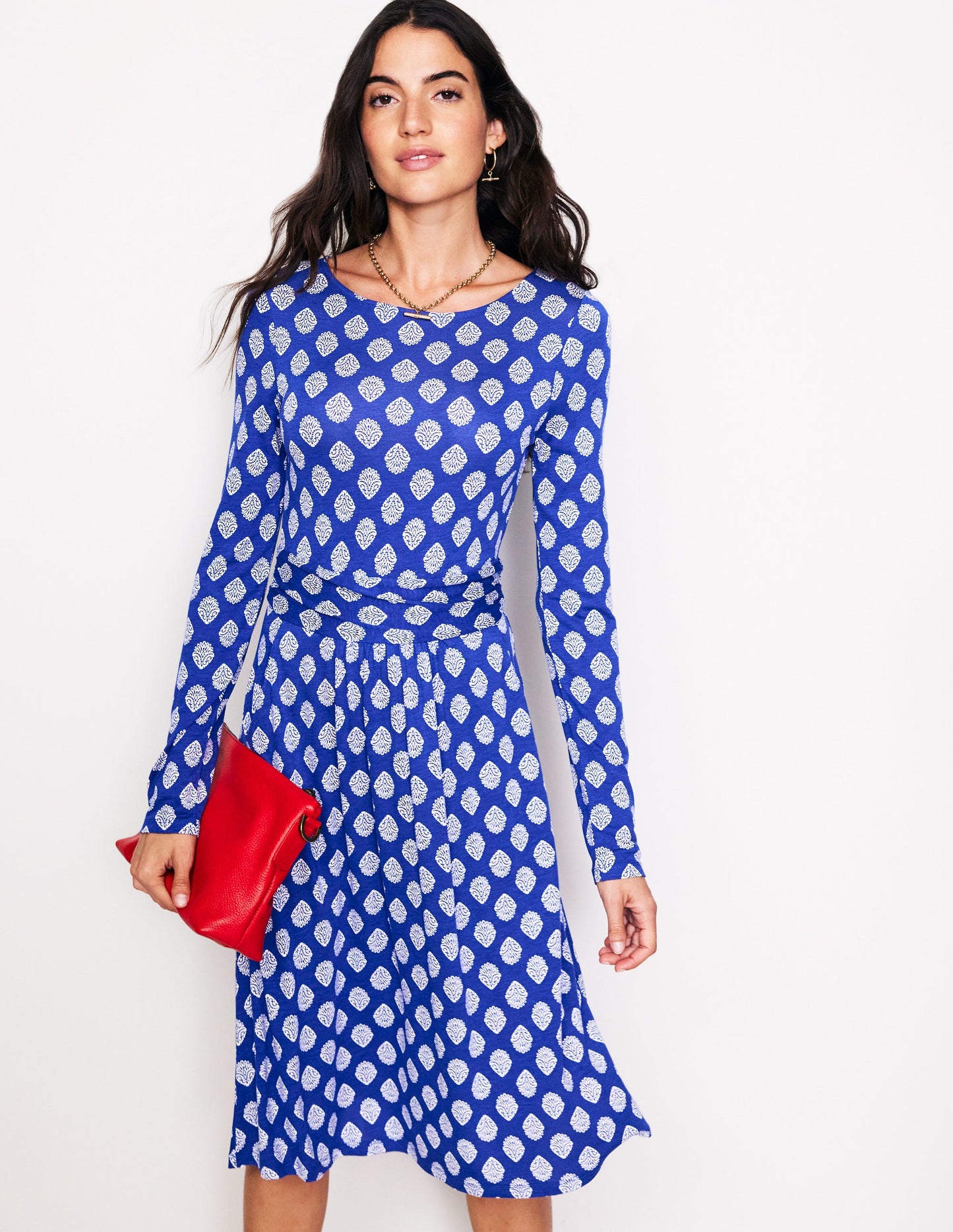 Amelie Long Sleeve Dress-Mazarine Blue, Ornate Stamp