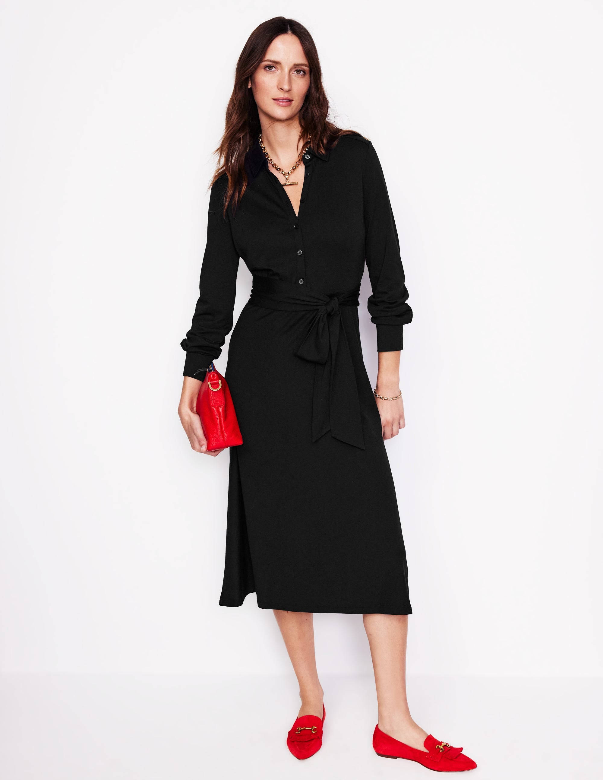 Laura Jersey Midi Shirt Dress-Black - Image 1