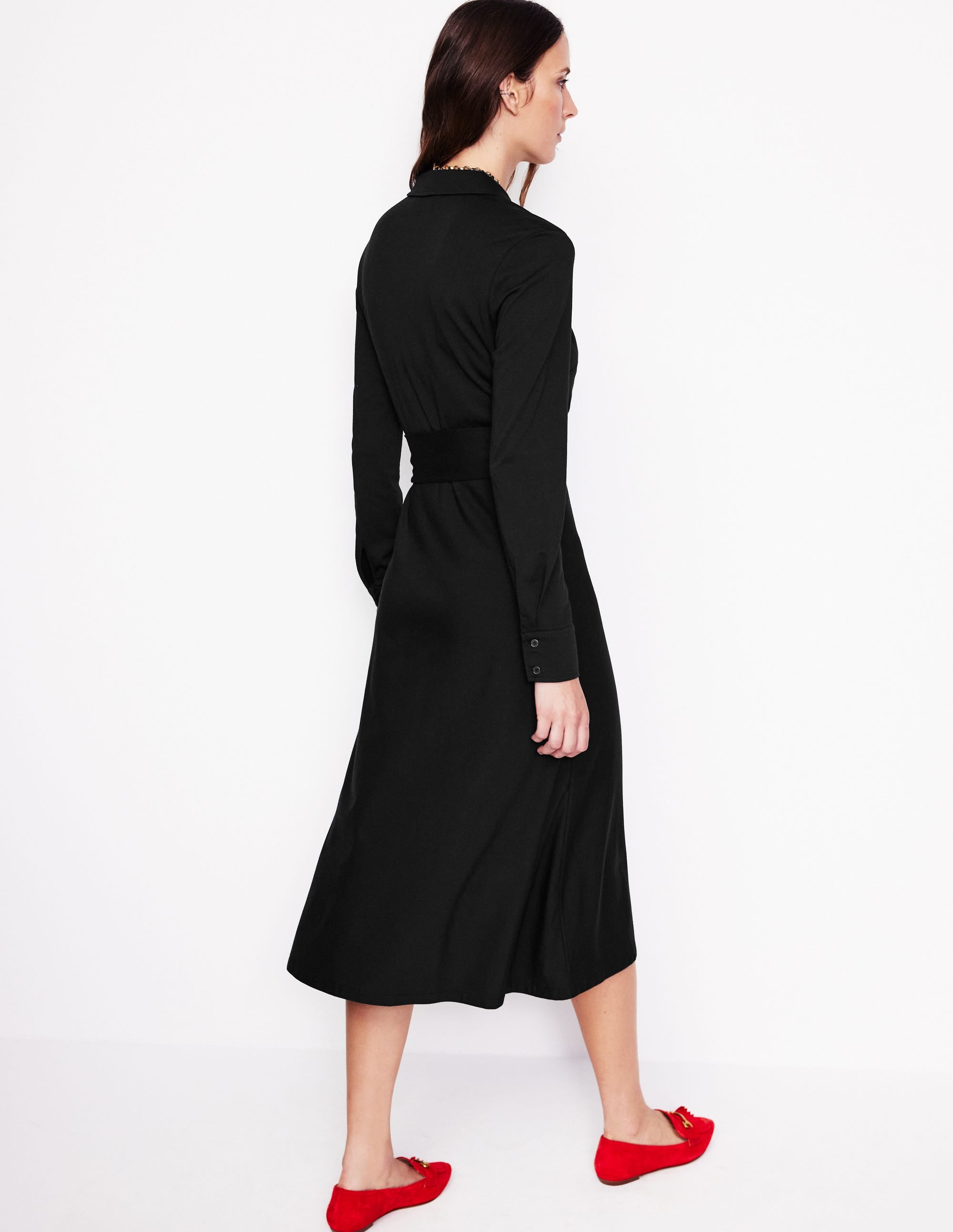 Laura Jersey Midi Shirt Dress-Black - Image 3