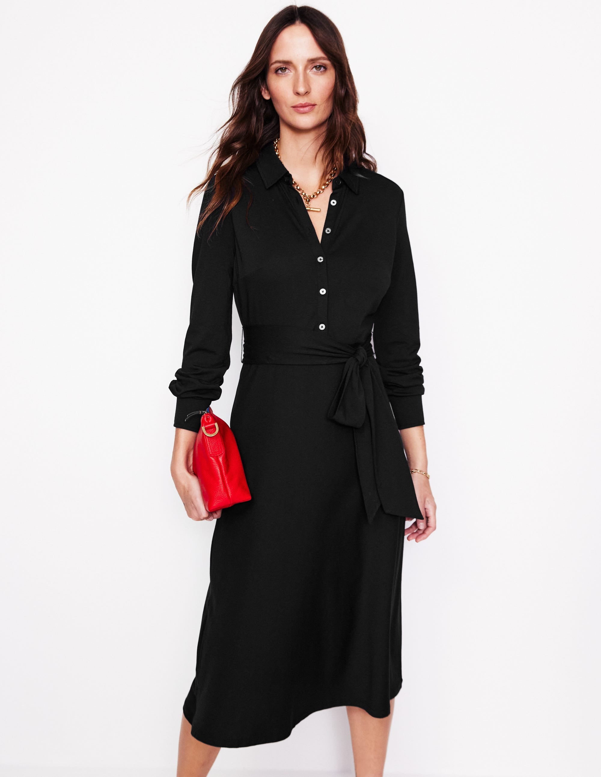 Laura Jersey Midi Shirt Dress-Black - Image 4