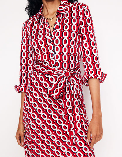 Laura Jersey Midi Shirt Dress-Post Box Red, Chain