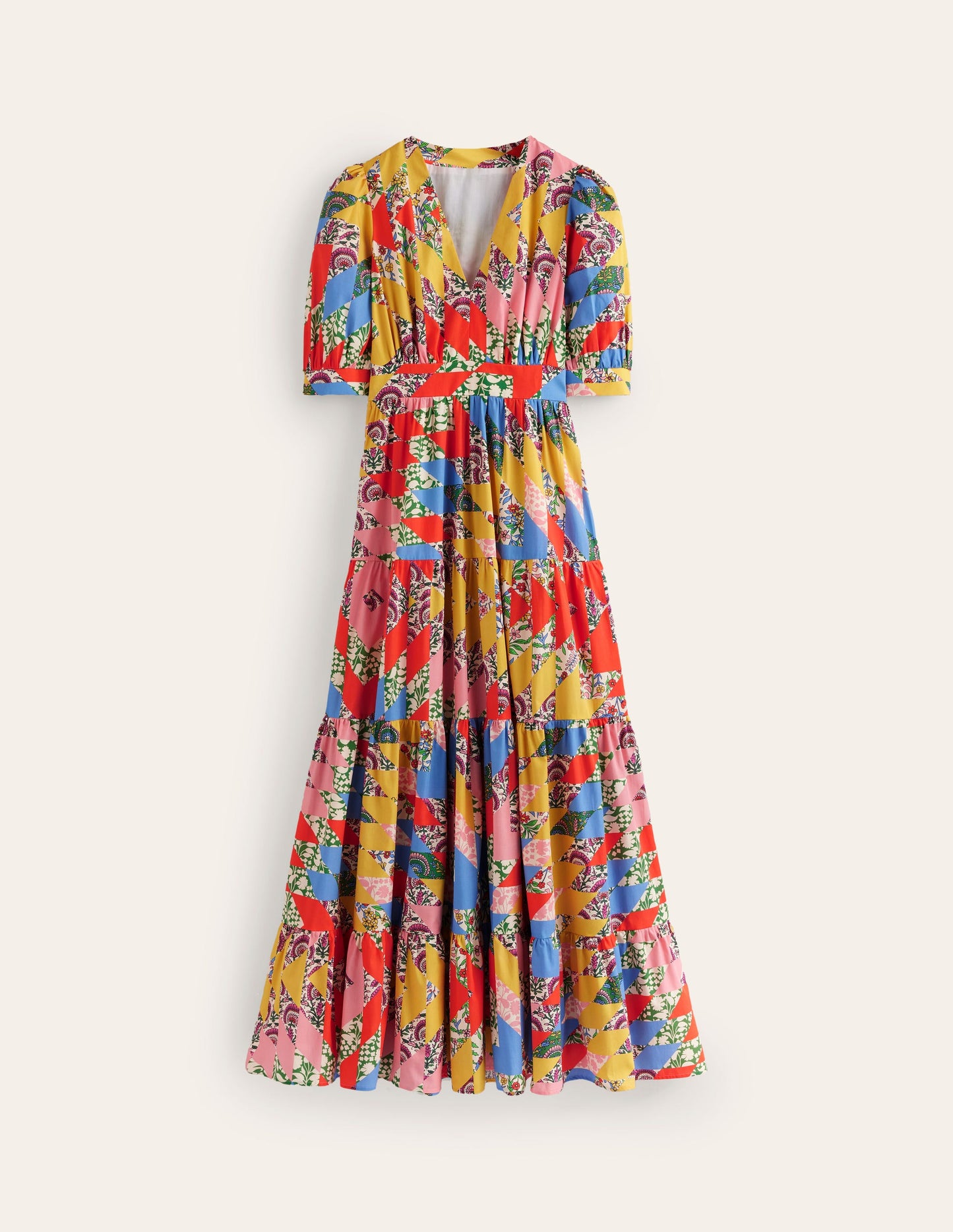 Bella Puff Sleeve Maxi Dress-Multi, Patchwork Floral