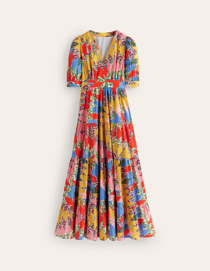 Bella Puff Sleeve Maxi Dress-Multi, Patchwork Floral