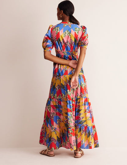 Bella Puff Sleeve Maxi Dress-Multi, Patchwork Floral