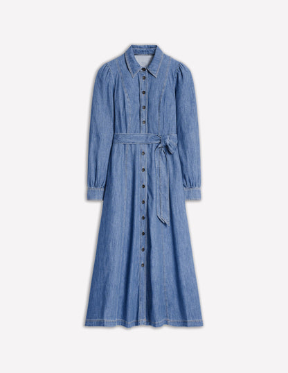 Aubrey Denim Midi Shirt Dress-Light Vintage Denim-9